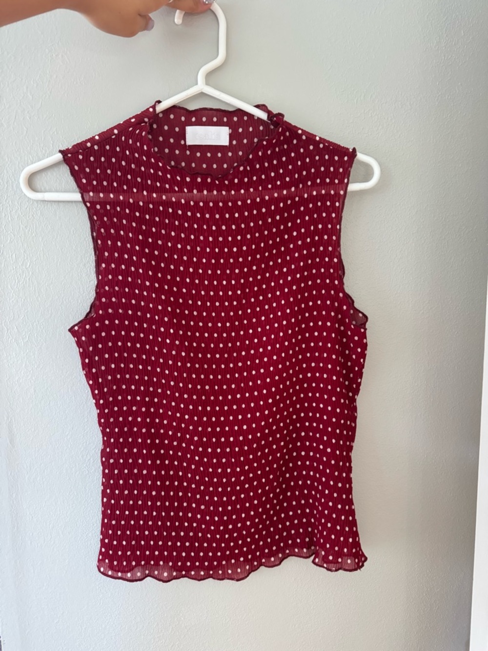 Like New Sleeveless Mock Neck Polka Dot Top in Burgundy